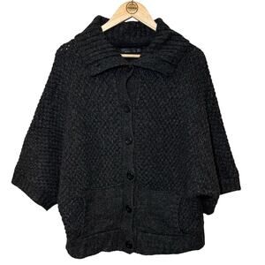 Prana Sweater Milone Chunky Knit Oversized Button Half-Sleeve Gray Women’s XL